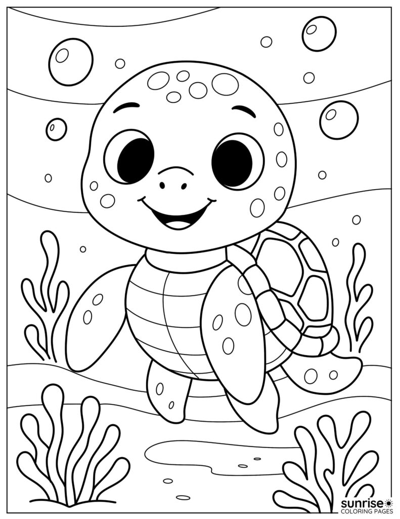 Cute Baby Sea Turtle Underwater Coloring Page