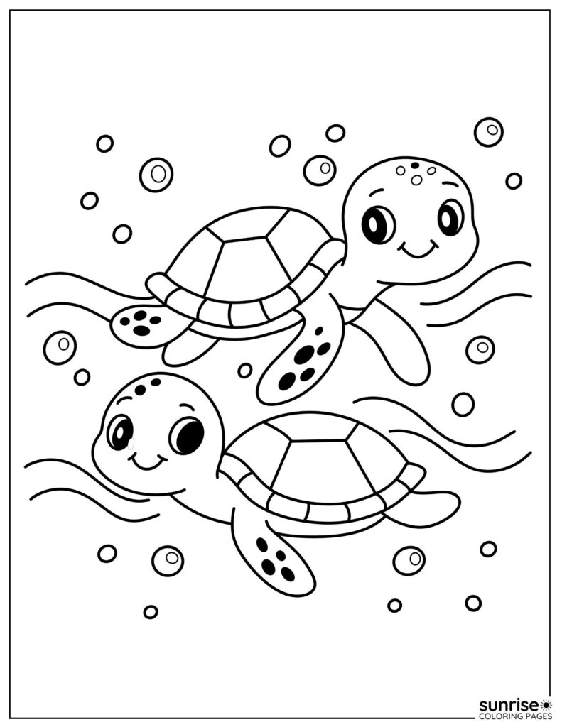 Swimming Baby Sea Turtles Coloring Page
