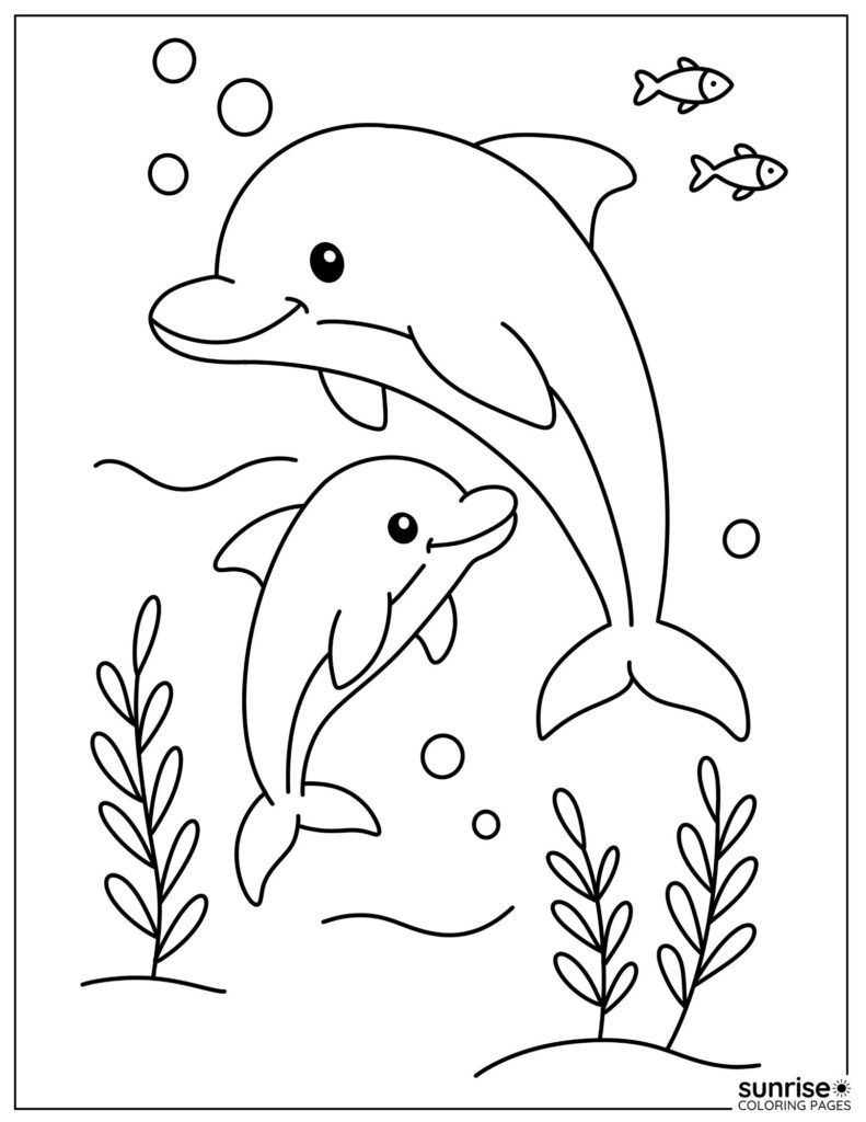 dolphins in the ocean coloring page