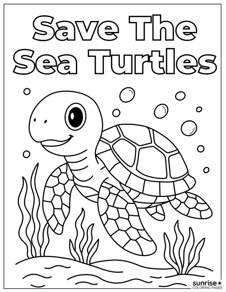 Coloring Page That Says Save the Sea Turtles
