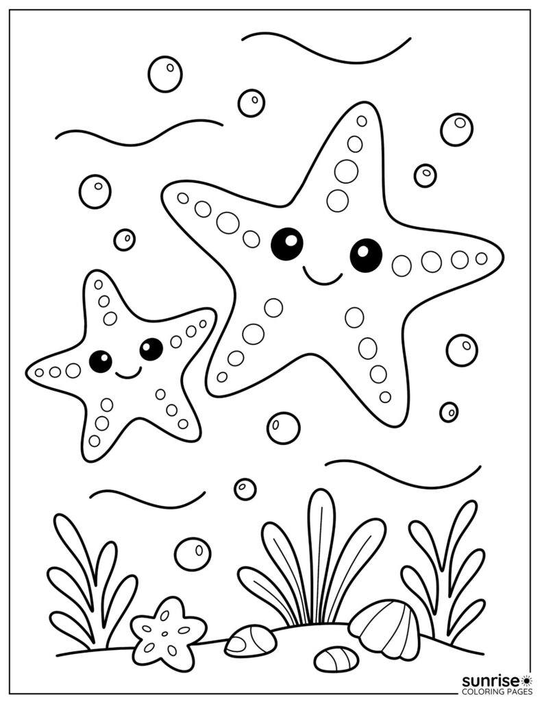starfish and baby starfish coloring page