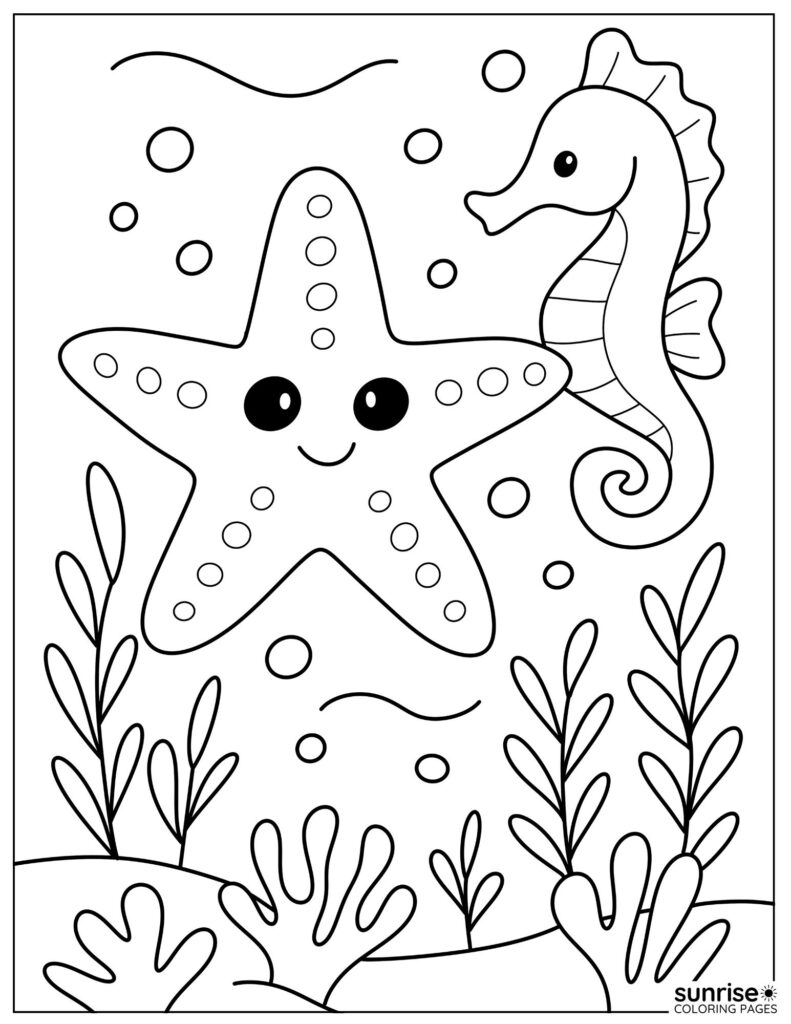 starfish in seaweed coloring page