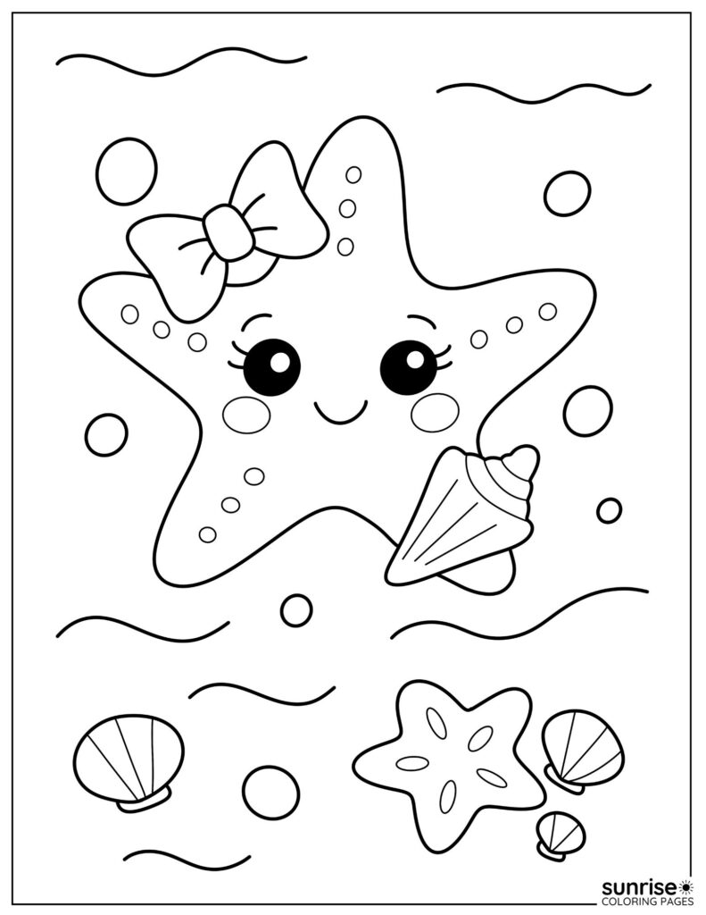 coloring page of starfish with bow