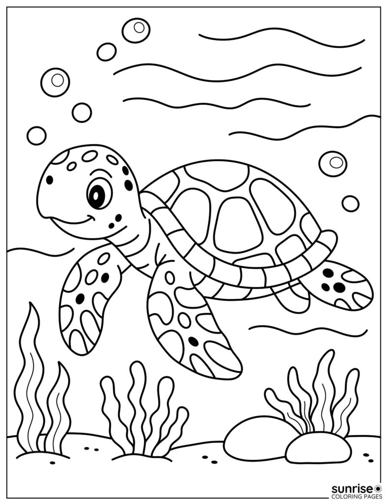 Coloring Page of a Underwater Sea Turtle 
